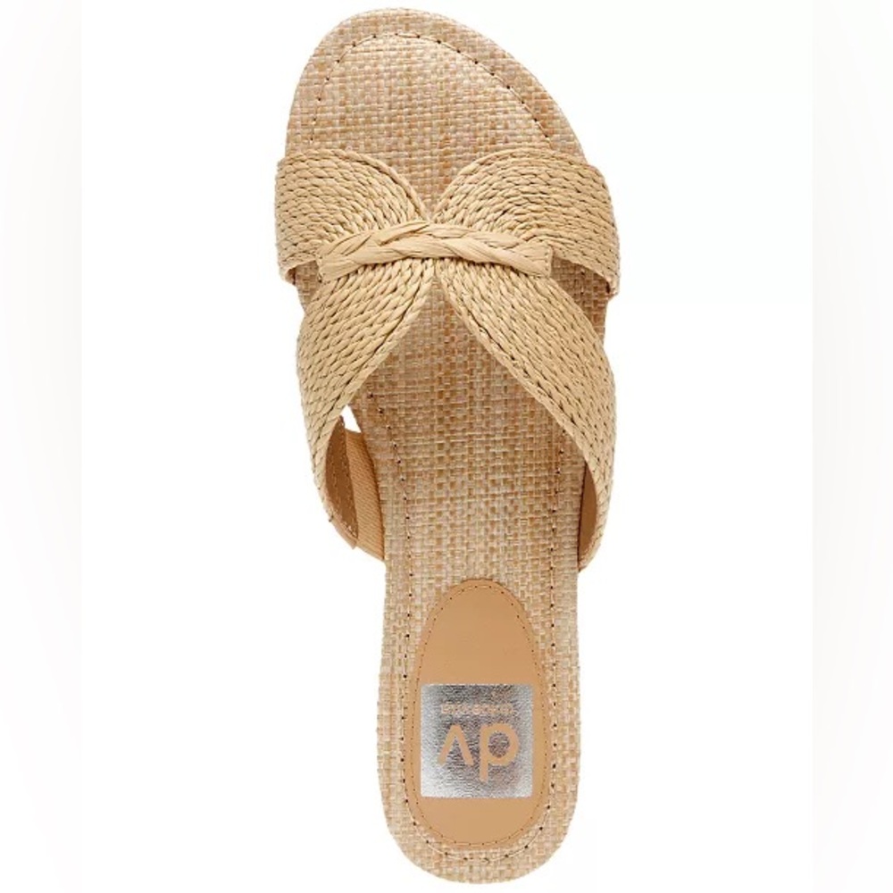 DV Dolce Vita Geeya Raffia Criss Cross Strap Flat Slide Sandals, Size 6